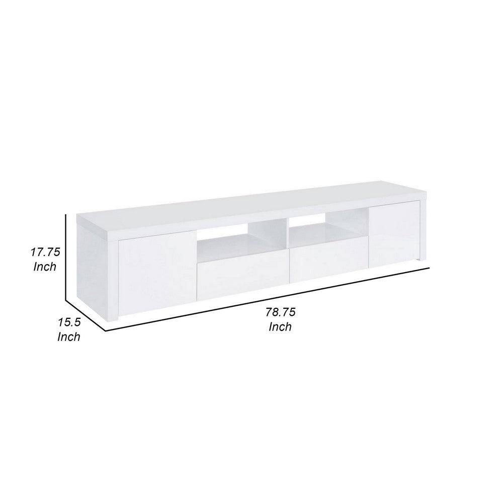 79 Inch TV Media Entertainment Console, 2 Drawers, Shelves, Wood, White - BM309185