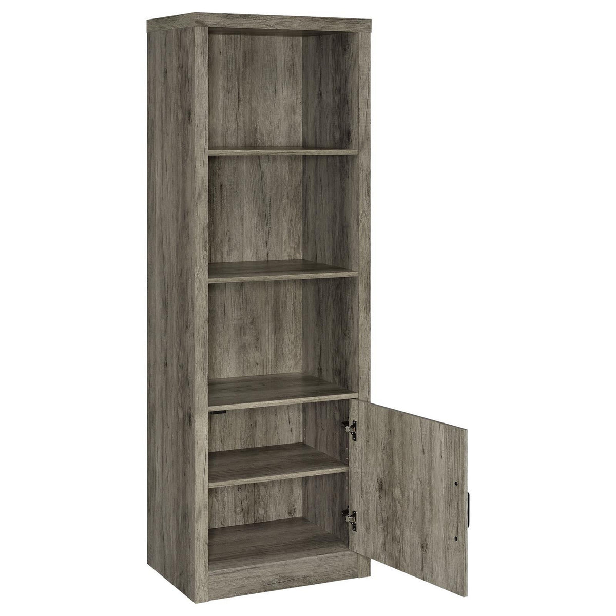 Sac 71 Inch Media Pier Tower with 3 Shelves and Single Cabinet, Gray Wood  - BM309186