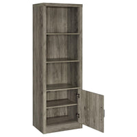 Sac 71 Inch Media Pier Tower with 3 Shelves and Single Cabinet, Gray Wood  - BM309186