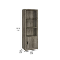 Sac 71 Inch Media Pier Tower with 3 Shelves and Single Cabinet, Gray Wood  - BM309186