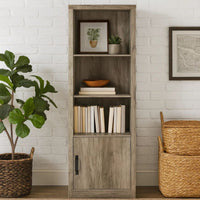 Sac 71 Inch Media Pier Tower with 3 Shelves and Single Cabinet, Gray Wood  - BM309186
