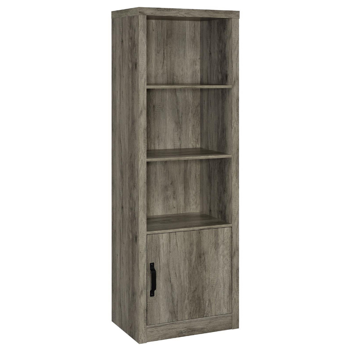 Sac 71 Inch Media Pier Tower with 3 Shelves and Single Cabinet, Gray Wood  - BM309186