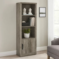 Sac 71 Inch Media Pier Tower with 3 Shelves and Single Cabinet, Gray Wood  - BM309186