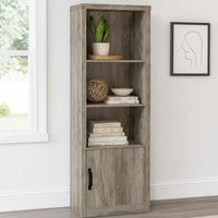 Sac 71 Inch Media Pier Tower with 3 Shelves and Single Cabinet, Gray Wood  - BM309186