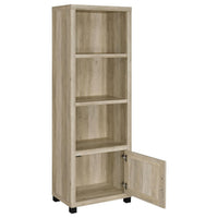 Sac 71 Inch Media Pier Tower with 3 Shelves and Cabinet, Antique Pine Wood  - BM309187