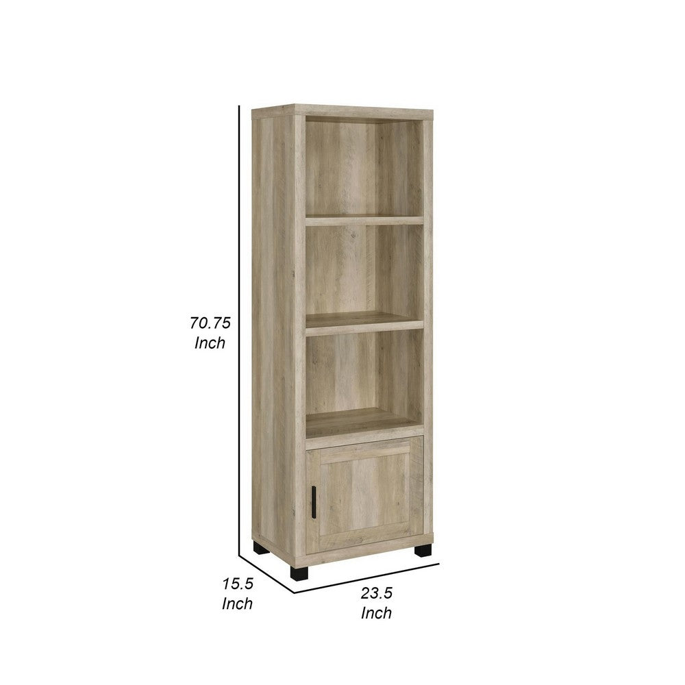 Sac 71 Inch Media Pier Tower with 3 Shelves and Cabinet, Antique Pine Wood  - BM309187