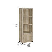 Sac 71 Inch Media Pier Tower with 3 Shelves and Cabinet, Antique Pine Wood  - BM309187