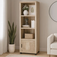 Sac 71 Inch Media Pier Tower with 3 Shelves and Cabinet, Antique Pine Wood  - BM309187