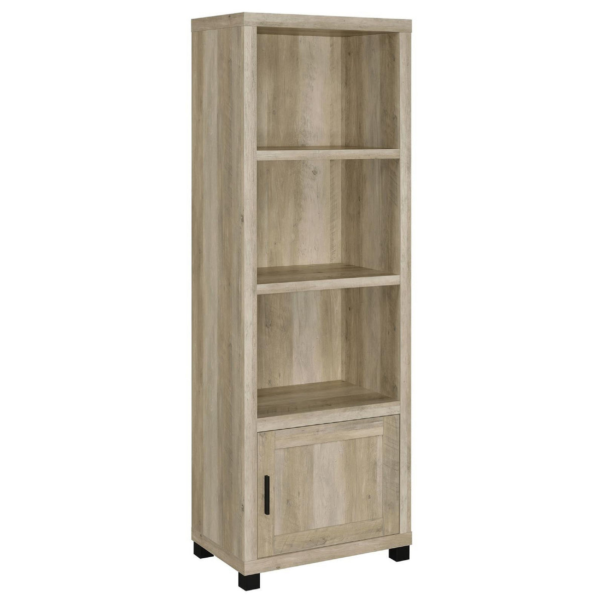 Sac 71 Inch Media Pier Tower with 3 Shelves and Cabinet, Antique Pine Wood  - BM309187