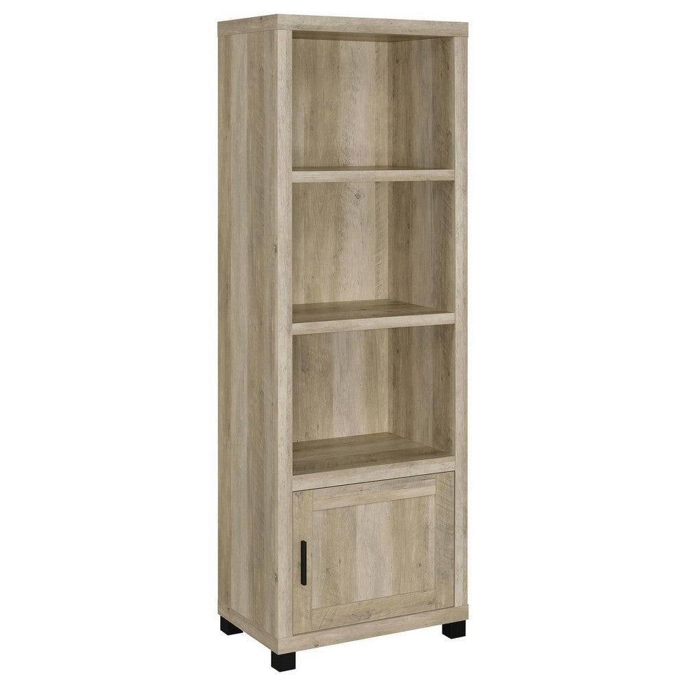 Sac 71 Inch Media Pier Tower with 3 Shelves and Cabinet, Antique Pine Wood  - BM309187