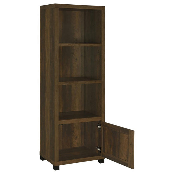 Sac 71 Inch Media Pier Tower with 3 Shelves and Cabinet, Dark Pine Wood - BM309188