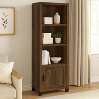 Sac 71 Inch Media Pier Tower with 3 Shelves and Cabinet, Dark Pine Wood - BM309188