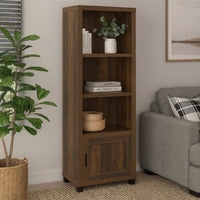 Sac 71 Inch Media Pier Tower with 3 Shelves and Cabinet, Dark Pine Wood - BM309188