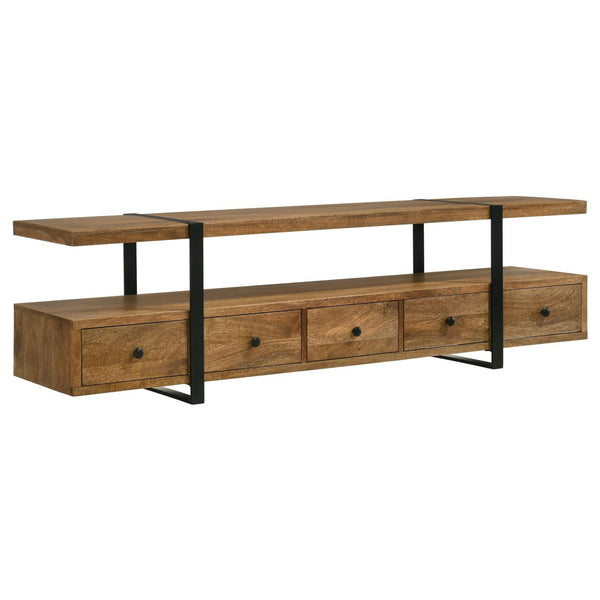 70 Inch TV Media Entertainment Console with 4 Drawers, Mango Wood, Brown-BM309189