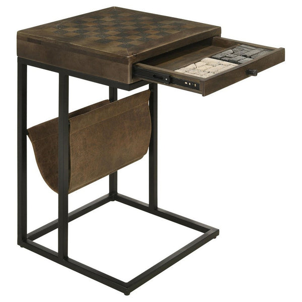 27 Inch Chess Side Table, Drawer, Magazine Holder, Tobbaco Brown Mango Wood - BM309207