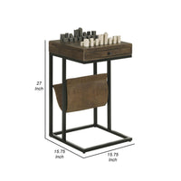 27 Inch Chess Side Table, Drawer, Magazine Holder, Tobbaco Brown Mango Wood - BM309207