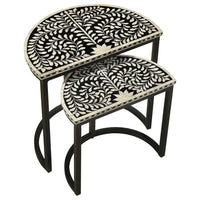 2 Piece Nesting End Tables with Half Moon Tabletops, Bone Inlay, Black - BM309210