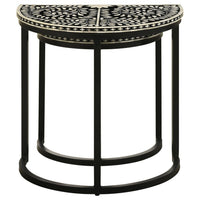 2 Piece Nesting End Tables with Half Moon Tabletops, Bone Inlay, Black - BM309210