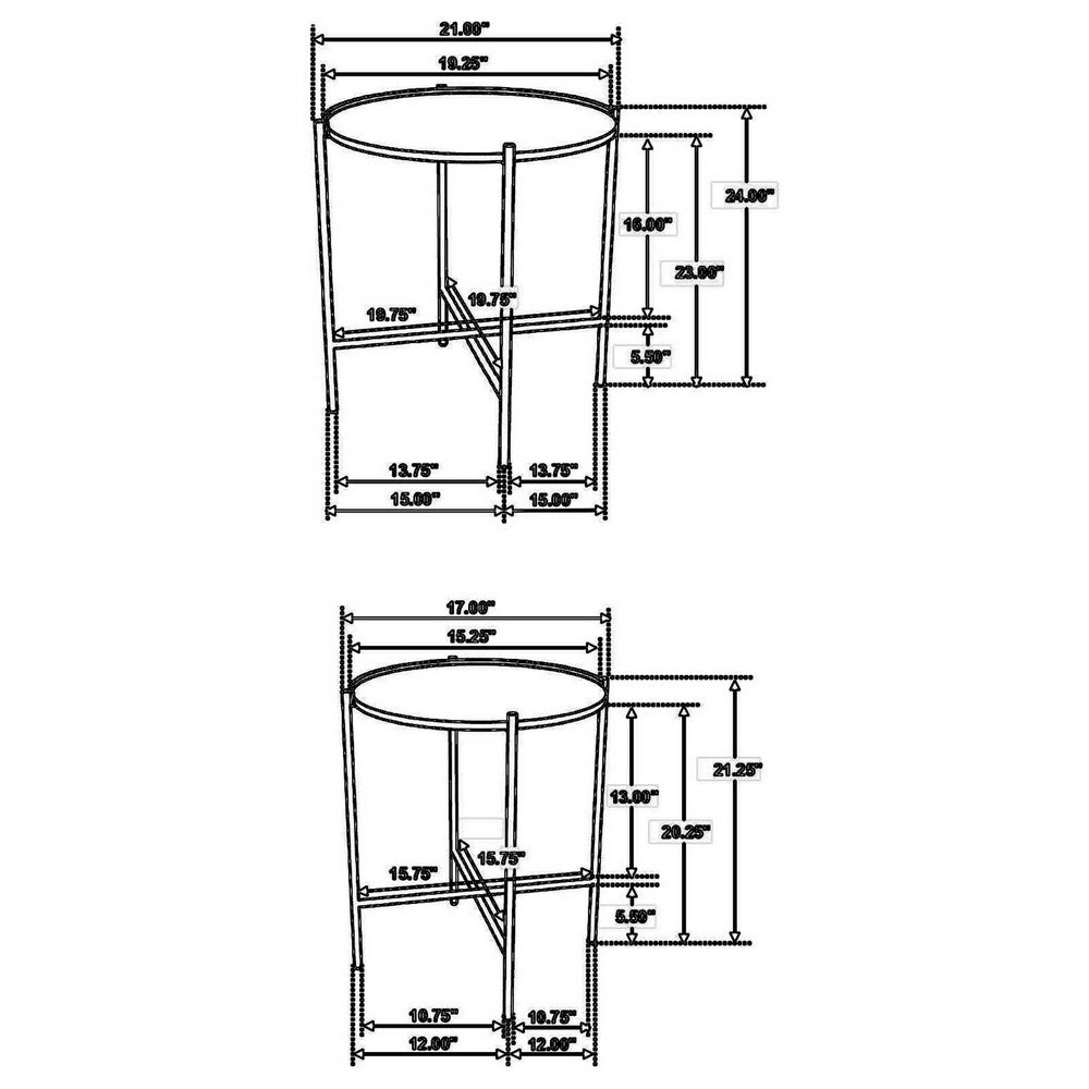 2 Piece Round Nesting Tables, Gold Iron, Modern Mango Wood, Warm Brown - BM309212