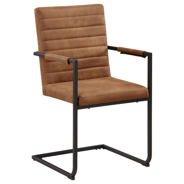 22 Inch Armchair, Set of 2, Brown Vegan Leather, Black Cantilever Base  - BM309220