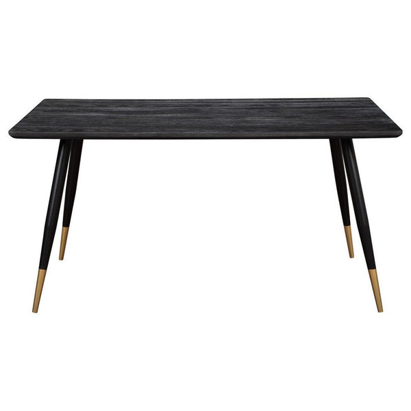 60 Inch Dining Table, MDF Tabletop, Rounded Metal Legs, Brass Accents  - BM309224