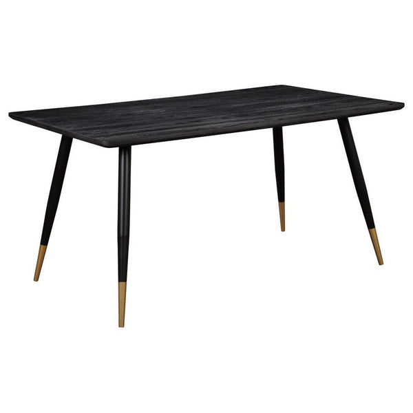 60 Inch Dining Table, MDF Tabletop, Rounded Metal Legs, Brass Accents  - BM309224