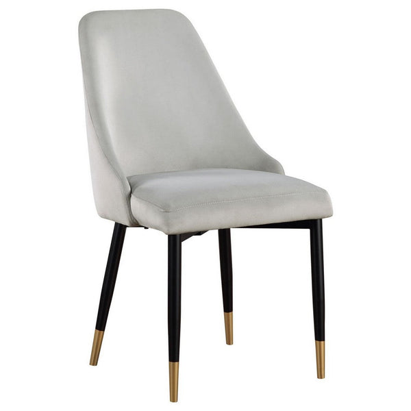 24 Inch Dining Chair, Set of 2, Light Gray Velvet, Tall Curved Back, Brass - BM309225