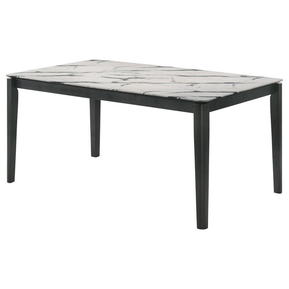 Abi 63 Inch Dining Table, 6 Seater, Beveled Top, Faux Marble Finish, Gray - BM309226