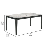 Abi 63 Inch Dining Table, 6 Seater, Beveled Top, Faux Marble Finish, Gray - BM309226