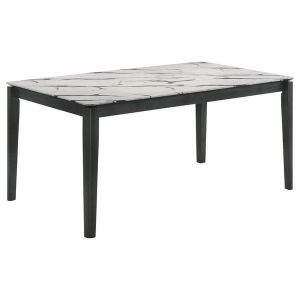 Abi 63 Inch Dining Table, 6 Seater, Beveled Top, Faux Marble Finish, Gray - BM309226