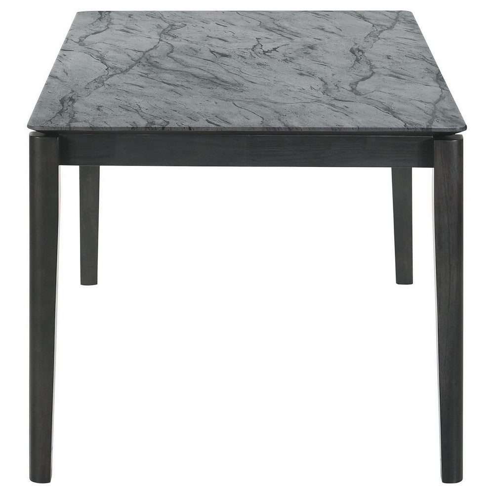 Abi 63 Inch Dining Table, Beveled Top, Faux Marble Finish, Charcoal - BM309227