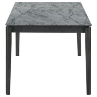 Abi 63 Inch Dining Table, Beveled Top, Faux Marble Finish, Charcoal - BM309227