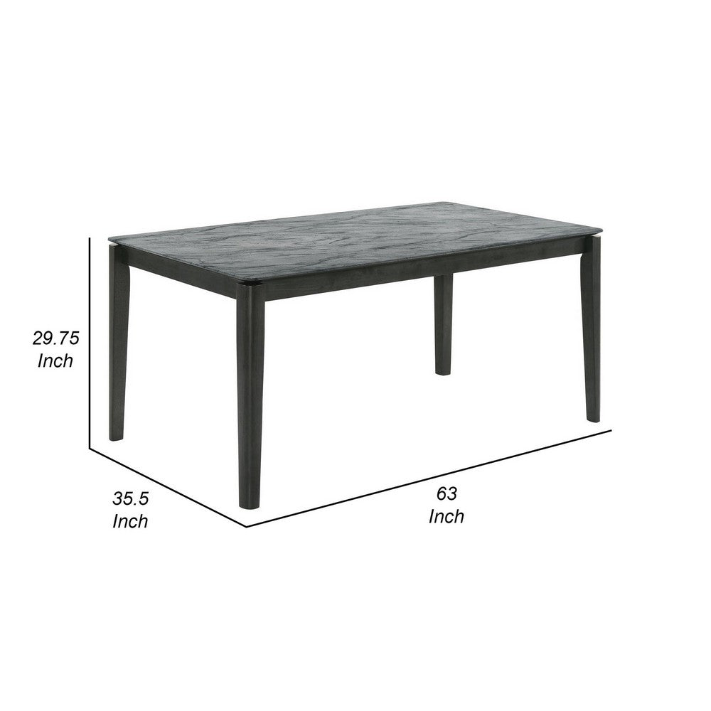 Abi 63 Inch Dining Table, Beveled Top, Faux Marble Finish, Charcoal - BM309227