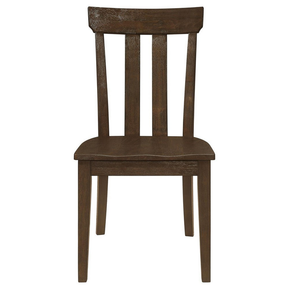 Riza 23 Inch Dining Chair, Set of 2, Wire Brushed, Slatted Back, Rich Brown - BM309229