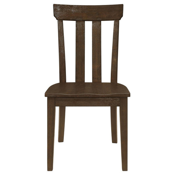 Riza 23 Inch Dining Chair, Set of 2, Wire Brushed, Slatted Back, Rich Brown - BM309229