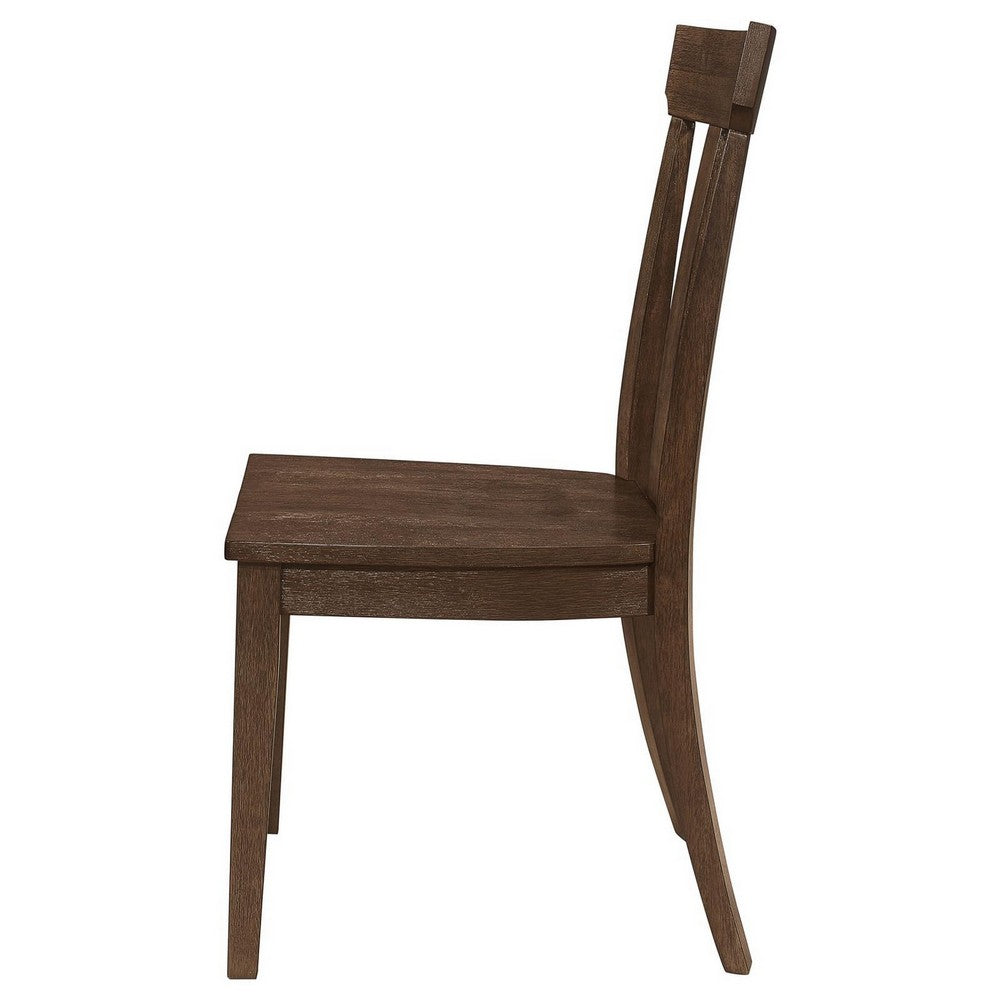 Riza 23 Inch Dining Chair, Set of 2, Wire Brushed, Slatted Back, Rich Brown - BM309229