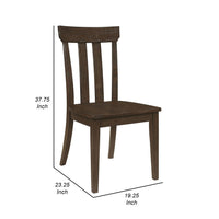 Riza 23 Inch Dining Chair, Set of 2, Wire Brushed, Slatted Back, Rich Brown - BM309229