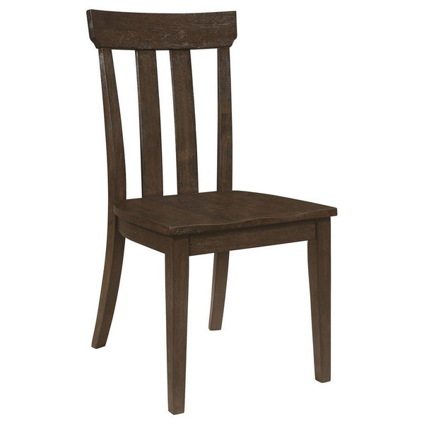 Riza 23 Inch Dining Chair, Set of 2, Wire Brushed, Slatted Back, Rich Brown - BM309229