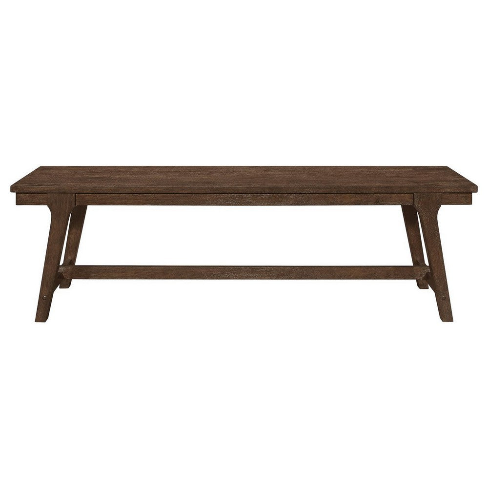 Riza 60 Inch Bench, Wire Brushed, Asian Hardwood, Angled Block Legs, Brown - BM309230