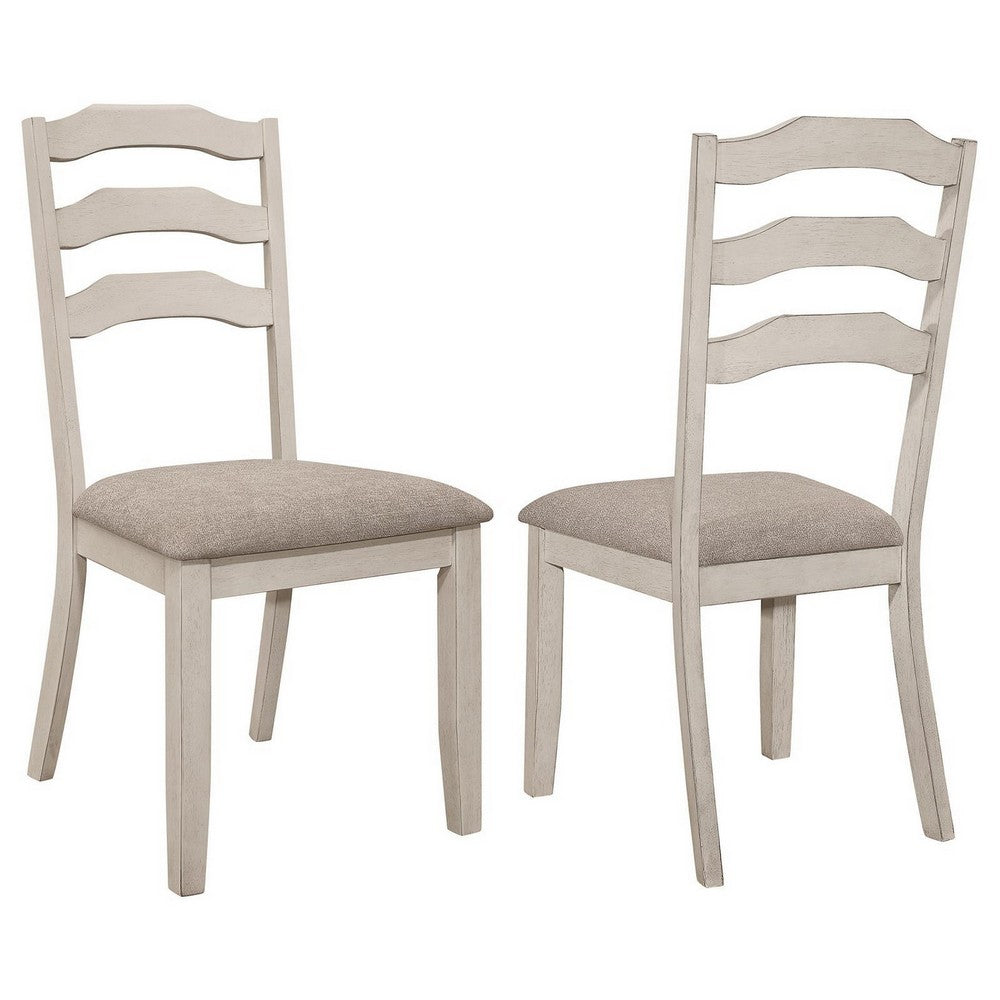 Rina 24 Inch Dining Chair, Set of 2, Ladderback, Cream, Asian Hardwood - BM309232