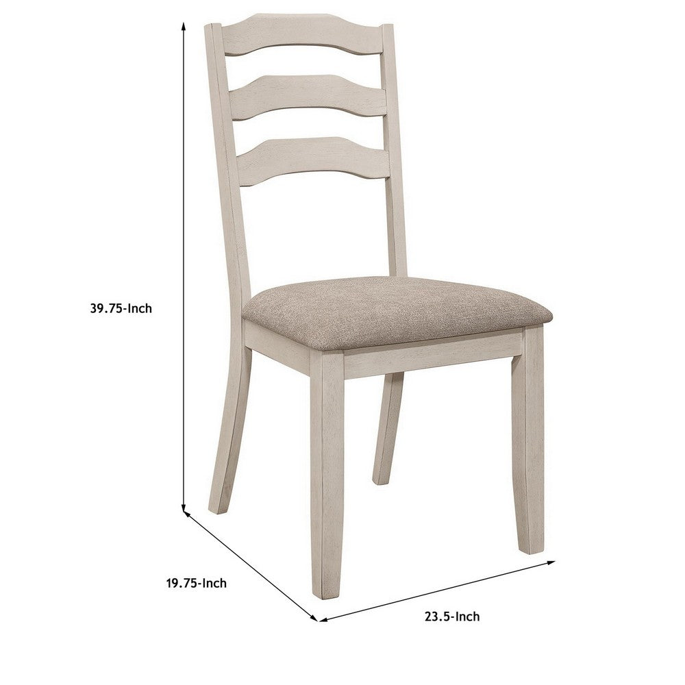 Rina 24 Inch Dining Chair, Set of 2, Ladderback, Cream, Asian Hardwood - BM309232