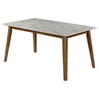 63 Inch Dining Table, Faux Marble Finish, Asian Hardwood, Light Brown  - BM309233