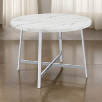 45 Inch Dining Table, Faux Carrara Round Marble Top, Chrome Metal Legs - BM309242