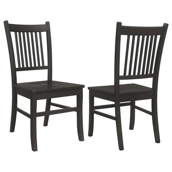 Marissa 22 Inch Dining Chair, Set of 2, Slatted Back, Black Asian Hardwood - BM309244