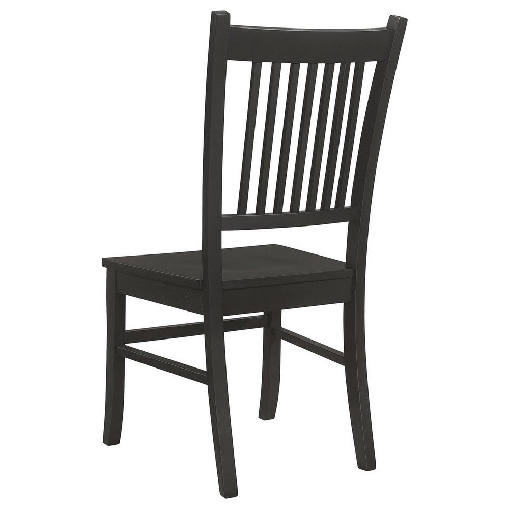 Marissa 22 Inch Dining Chair, Set of 2, Slatted Back, Black Asian Hardwood - BM309244