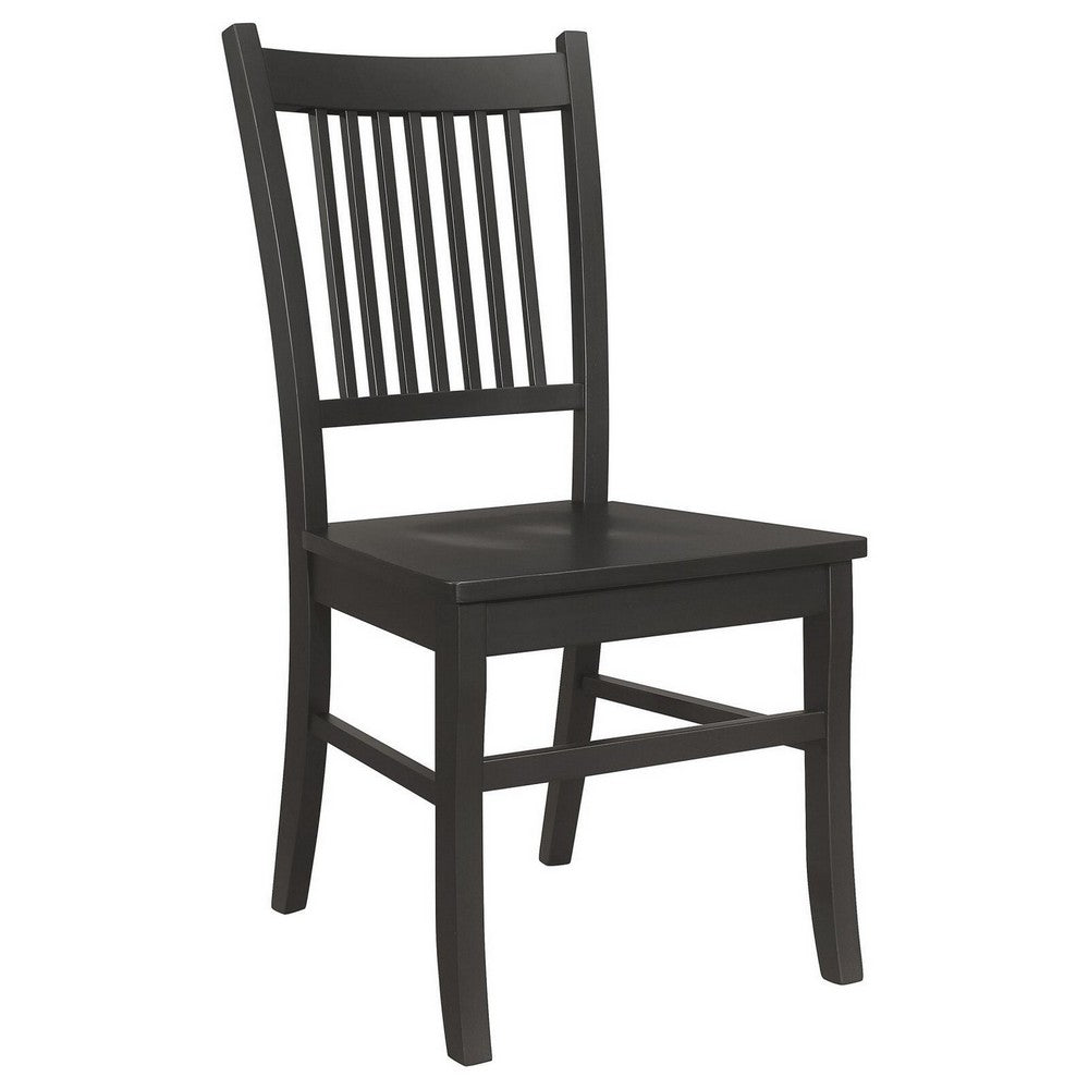 Marissa 22 Inch Dining Chair, Set of 2, Slatted Back, Black Asian Hardwood - BM309244