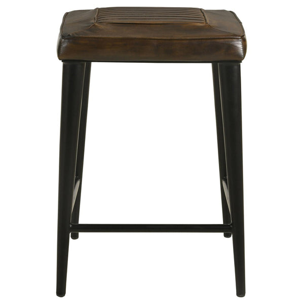 Elsa 24 Inch Counter Stool Set of 2, Brown Genuine Leather, Tufted Seat - BM309252