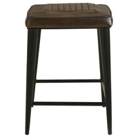 Elsa 24 Inch Counter Stool Set of 2, Brown Genuine Leather, Tufted Seat - BM309252