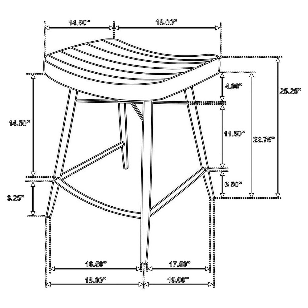 Vini 25 Inch Counter Stool Set of 2, Curved Leather Seat, Tufted, Brown - BM309254