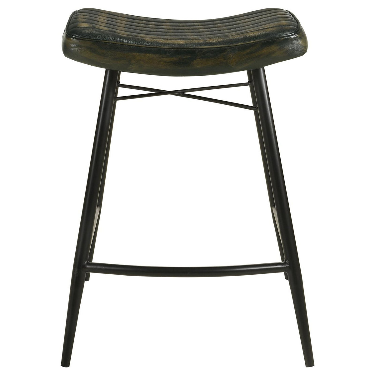 Vini 25 Inch Counter Stool Set of 2, Curved Leather Seat, Tufted Black - BM309256